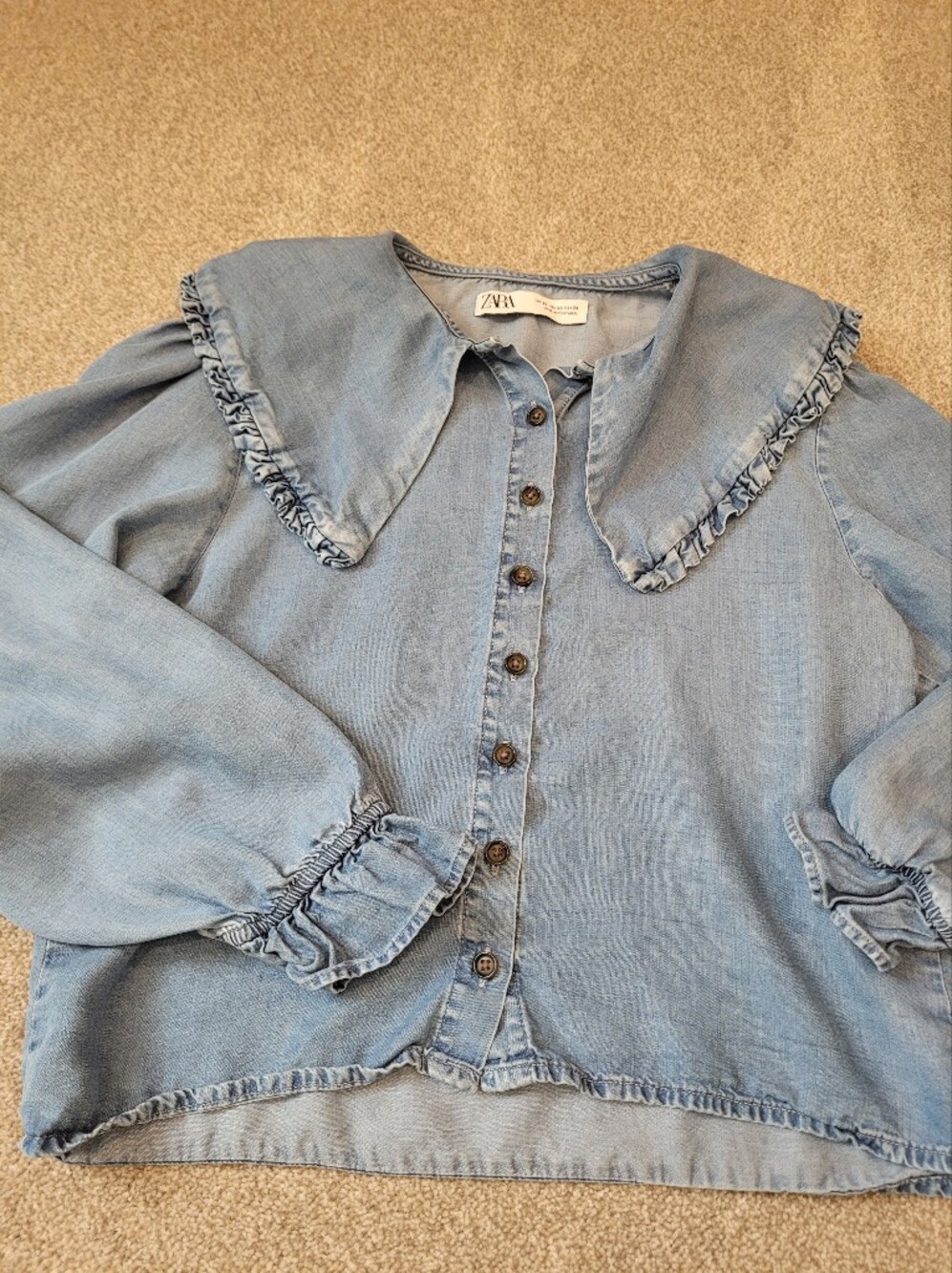 Zara Womens Peter Pan Wide Collar Lyocell Button Up Blouse Size XS - Picture 6 of 9